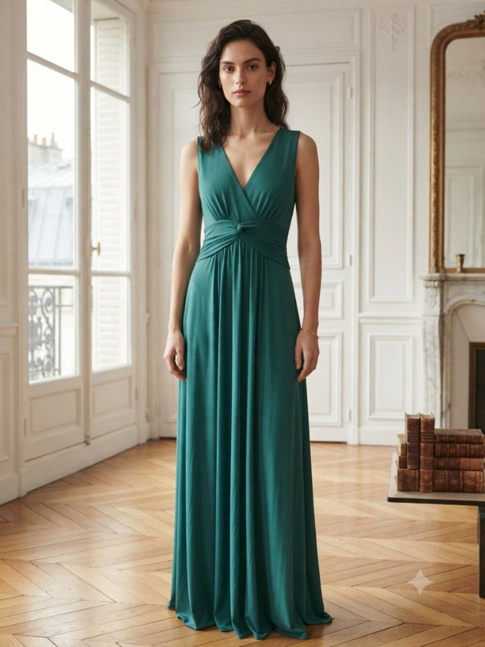 BCBGMaxAzria Teal Twist-Waist Sleeveless Maxi Dress